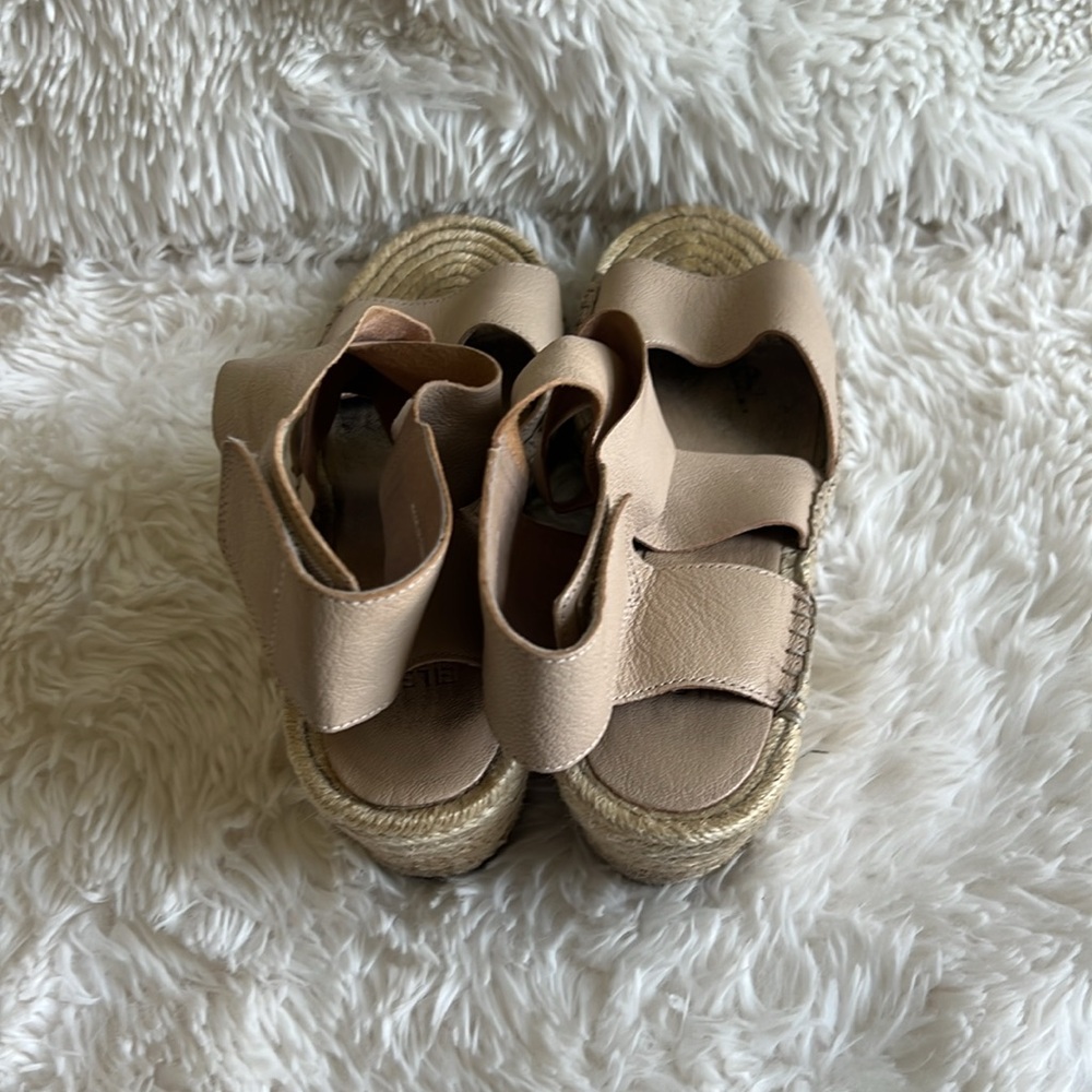 Eileen Fisher Willow 3 Espadrille Tumbled Leather Wedge Sandals Nude, sz 7.5 ♣️ - Picture 7 of 11